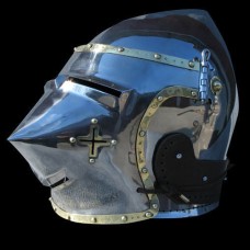 Bascinet hounskull with brass decoration and cross on the cheek image-1