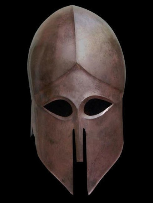 Hoplite Helmet. Corinthian helmet (circa 500 BC.), Antiquity Greece. Armadura de placas