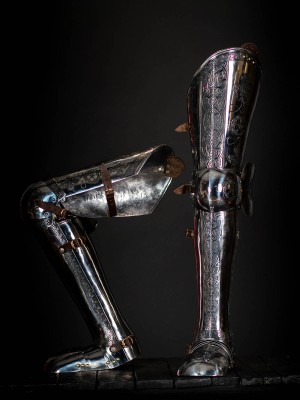Full plate legs, part of full plate armor (garniture) of George Clifford, end of the XVI century  Plate armor
