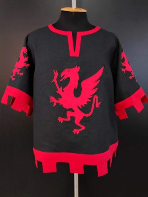Black and red knight tabard with griffins and crossbow 