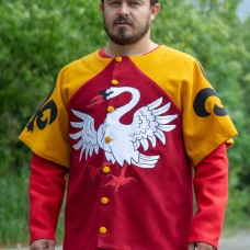 Scarlet tabard with white rising swan and black lilies image-1
