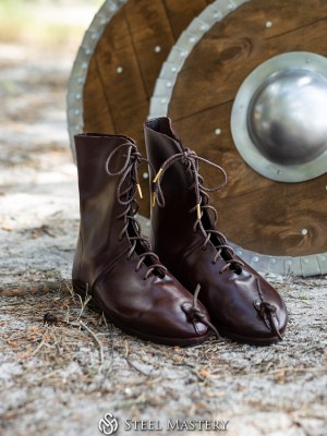 Medieval ankle boots with high lacing, 14th century 