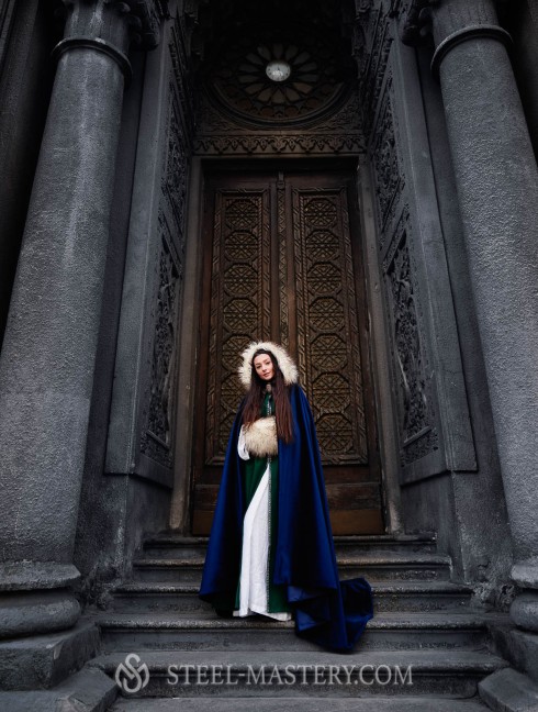 Medieval hooded cloak with fur  
