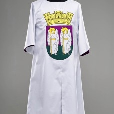 White cotton tabard with purple lining and decoration image-1