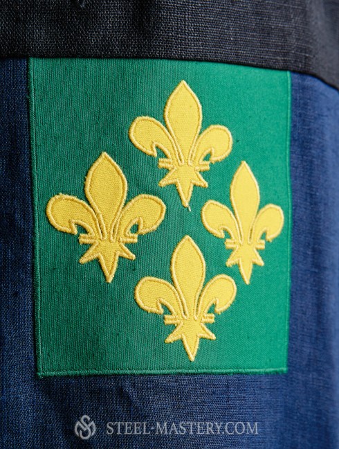 Medieval coat of arms decorated with an dragon, chess pattern and royal lilacs – Fleur-De-Lis Categorías antiguas