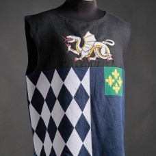 Medieval coat of arms decorated with a dragon, chess pattern and royal lilacs – Fleur-De-Lis image-1