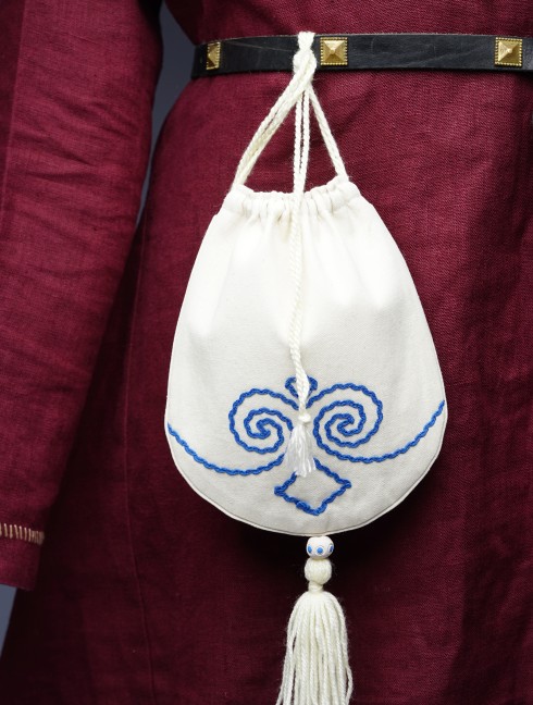 Medieval pouch with blue wavy trim Bags