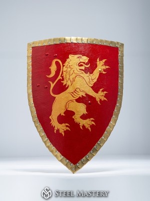 Triangle wooden shield with brass plates edge