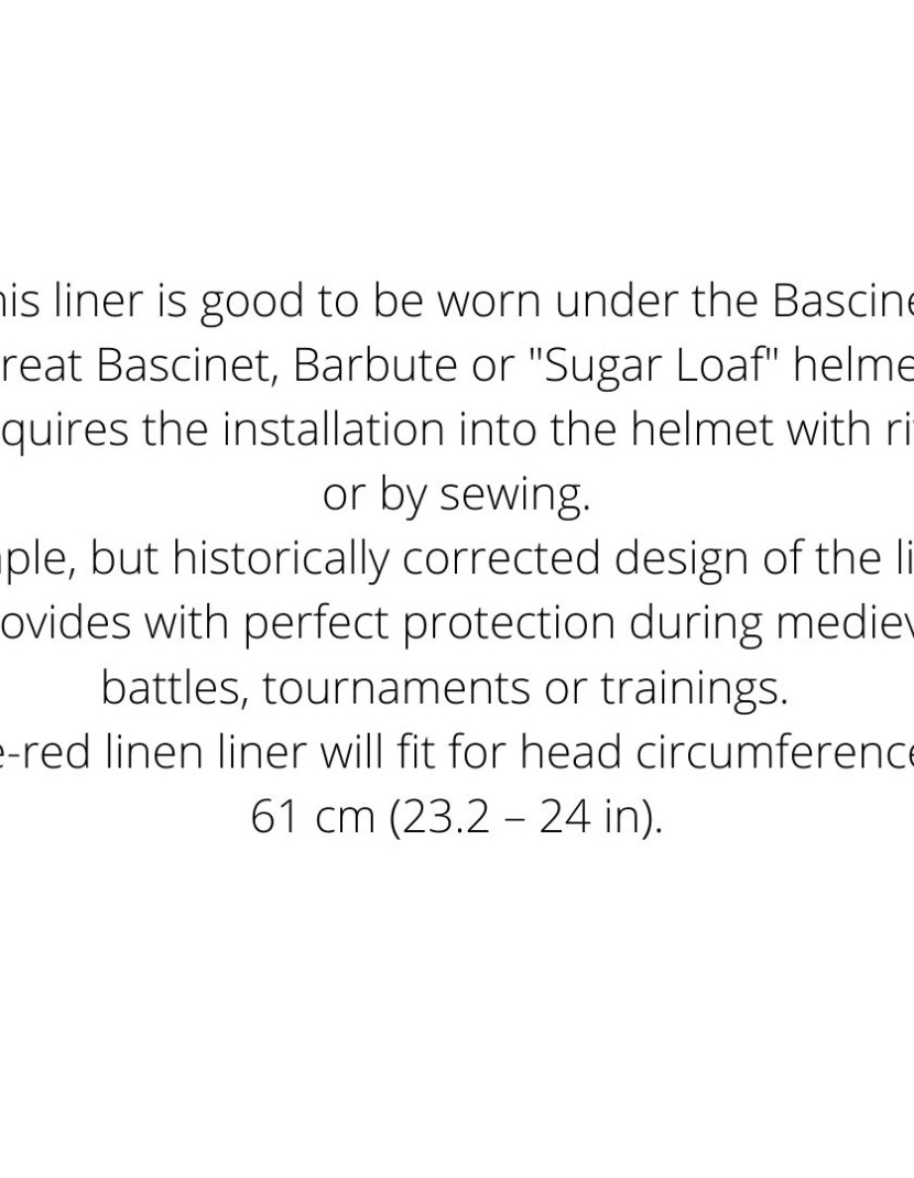 Linen liner under the Bascinet, Great Bascinet, Barbute. photo made by Steel-mastery.com