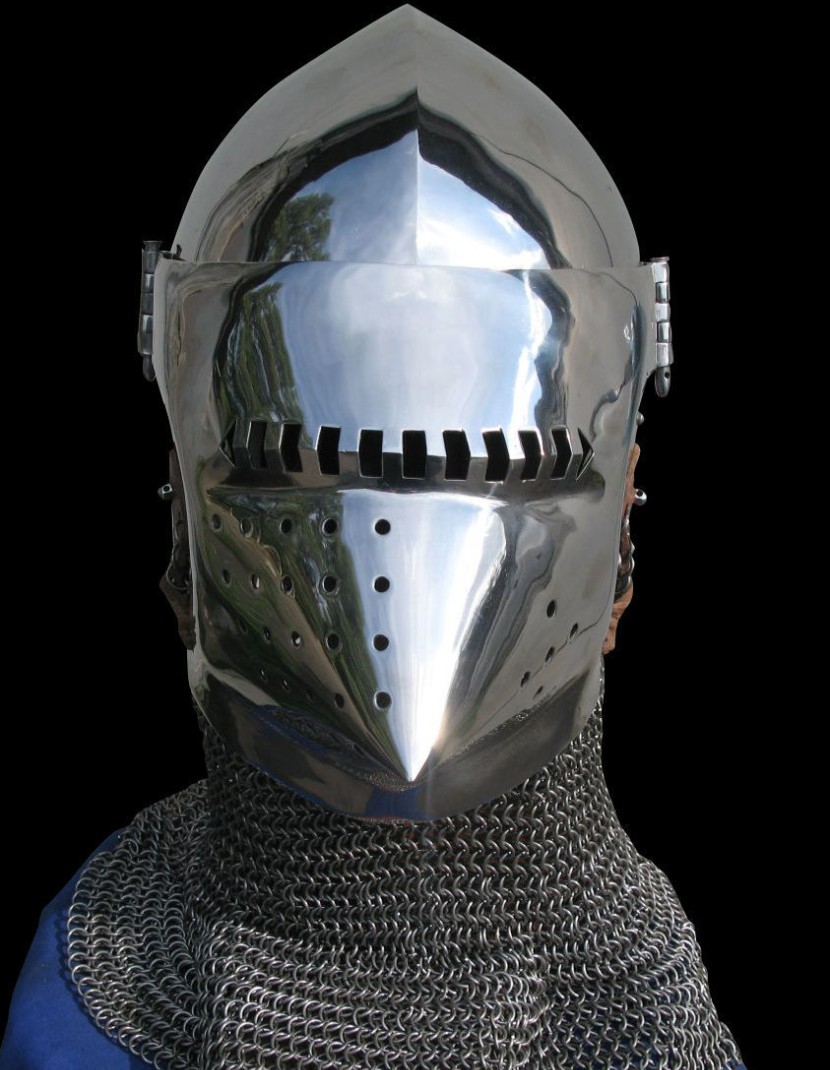 Bascinet hounskull with single ocular 1430 photo made by Steel-mastery.com