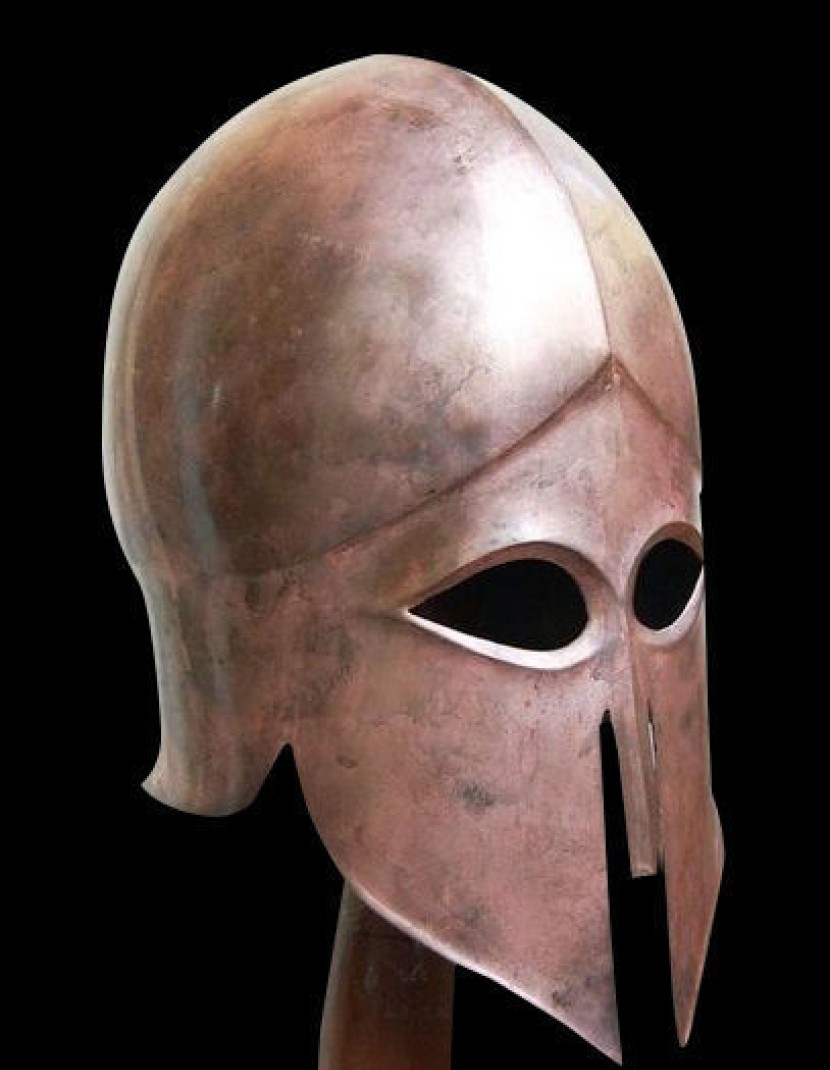 Hoplite Helmet. Corinthian helmet (circa 500 BC.), Antiquity Greece. photo made by Steel-mastery.com