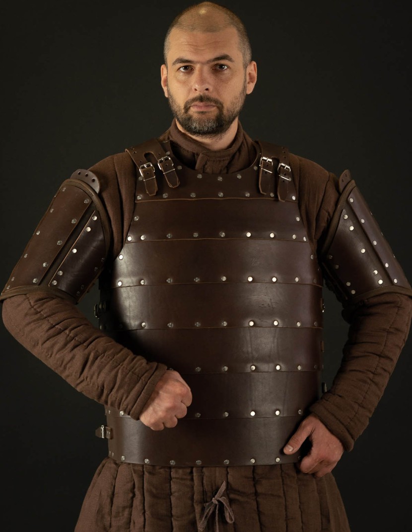 Leather brigandine protection of upper part of arm photo made by Steel-mastery.com