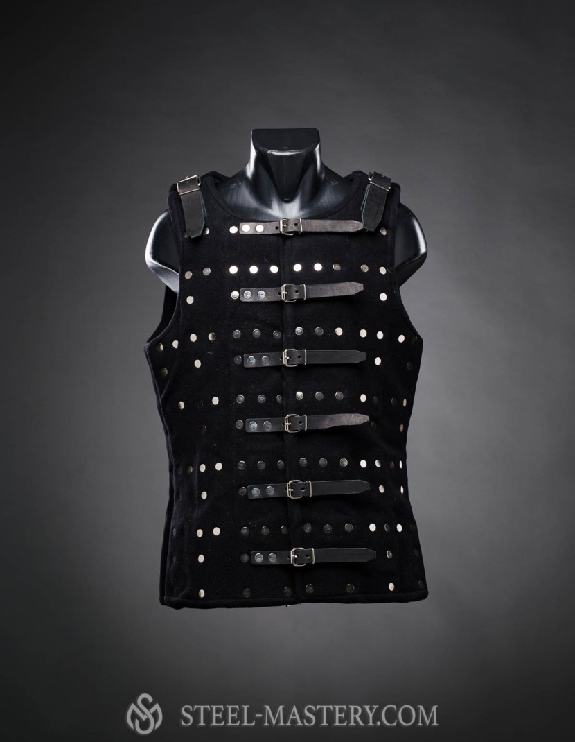 Do It Yourself Middle Ages brigandine with fastenings from the front  photo made by Steel-mastery.com