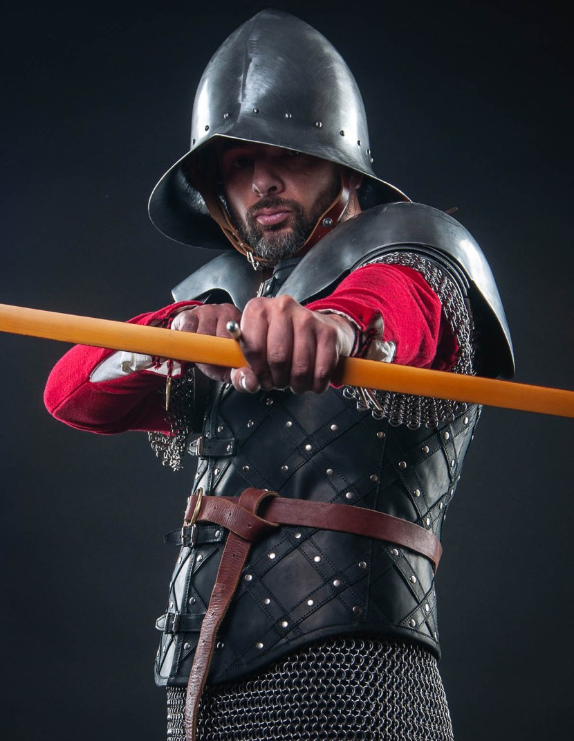 Leather vest and bracers with diamond pattern photo made by Steel-mastery.com