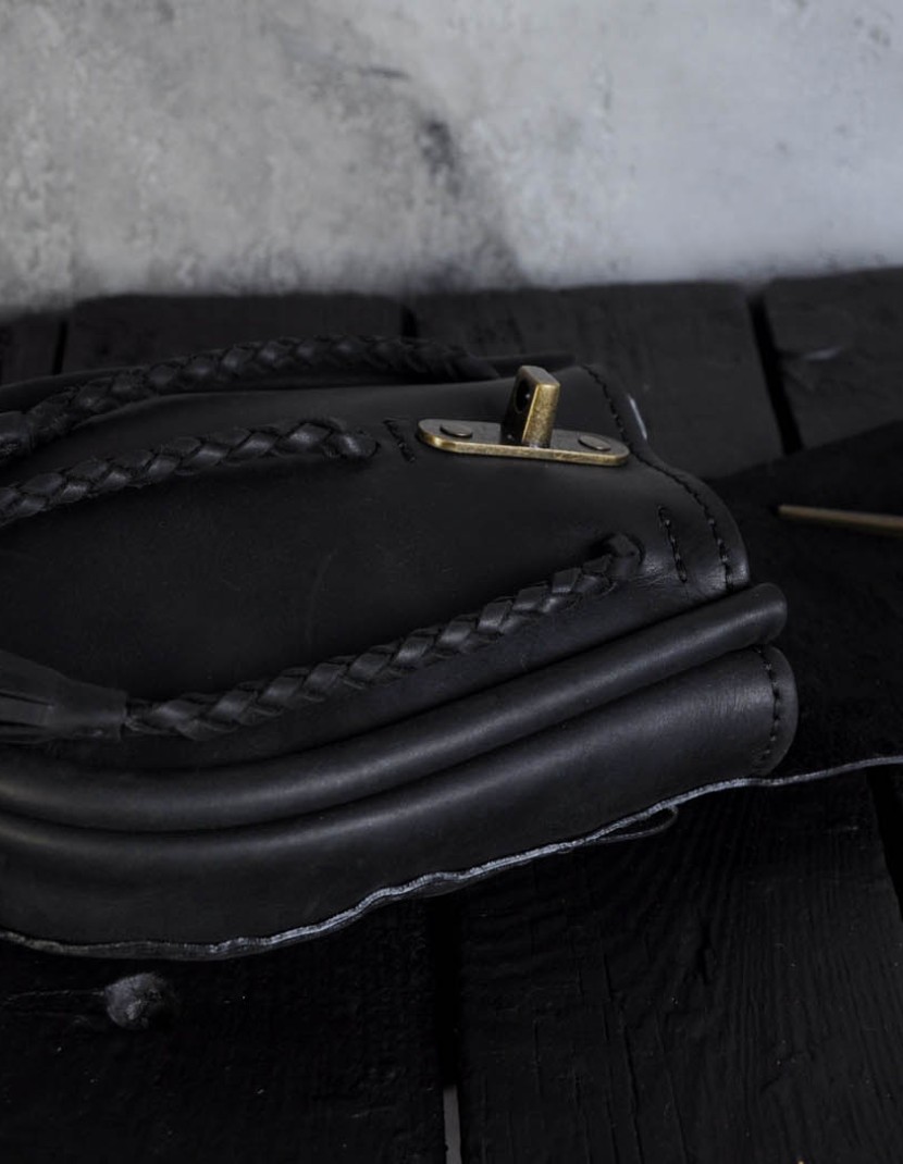 Leather bag with metal nail clasp photo made by Steel-mastery.com