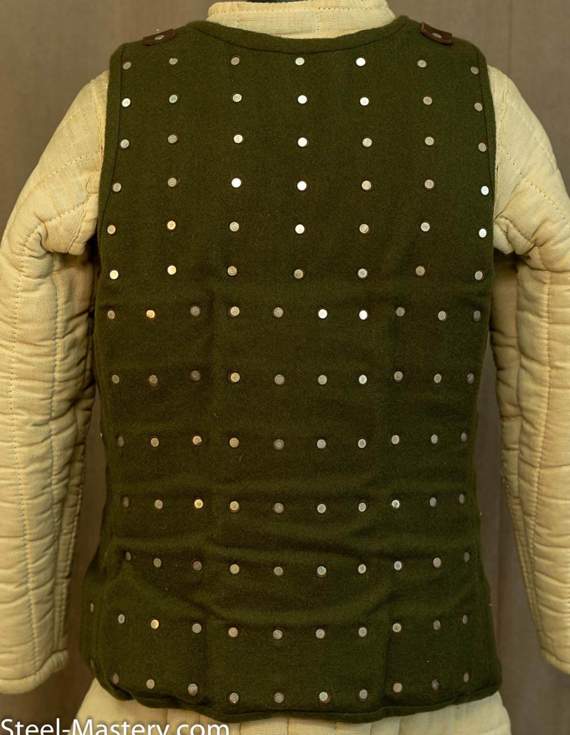 DARK GREEN WOOLEN BRIGANDINE SIZE L , STEEL PLATES photo made by Steel-mastery.com