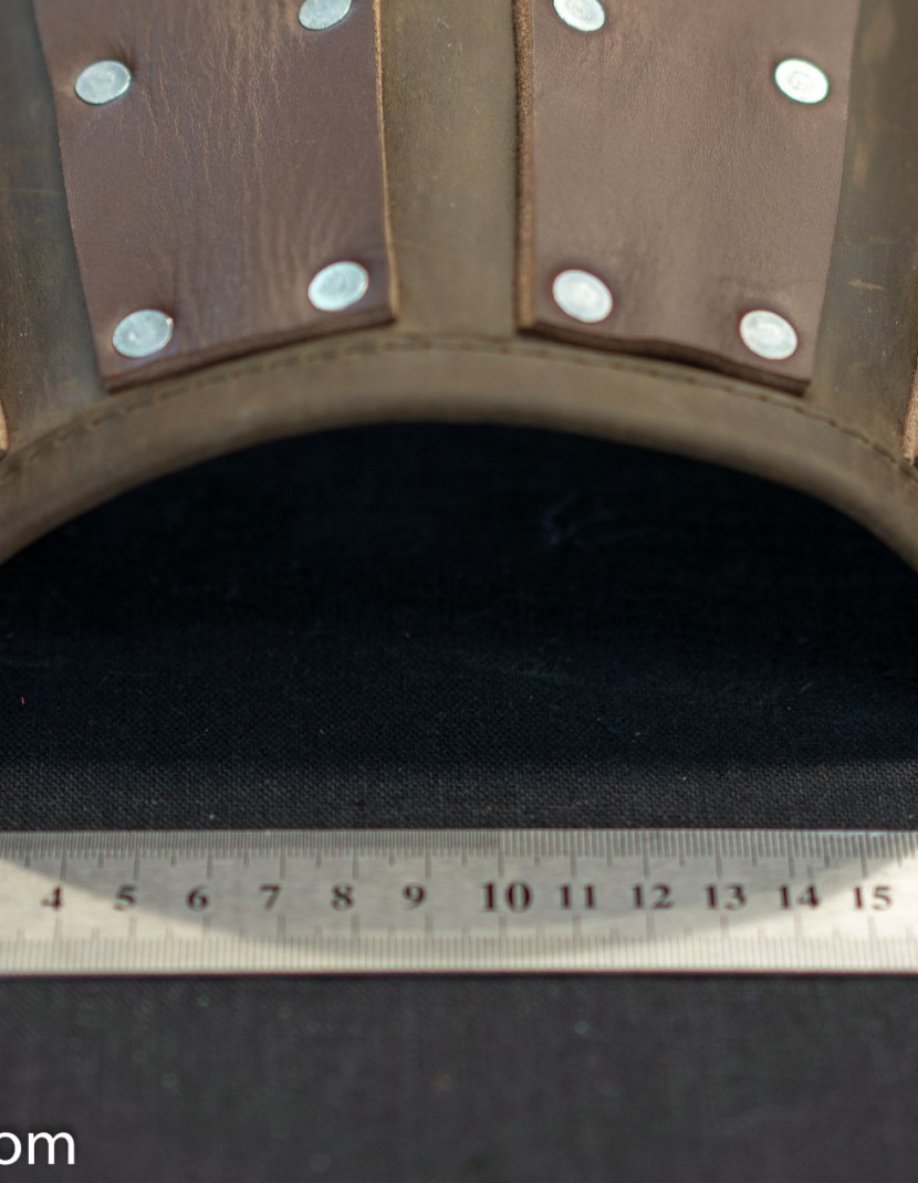 Leather brown medieval bracers photo made by Steel-mastery.com