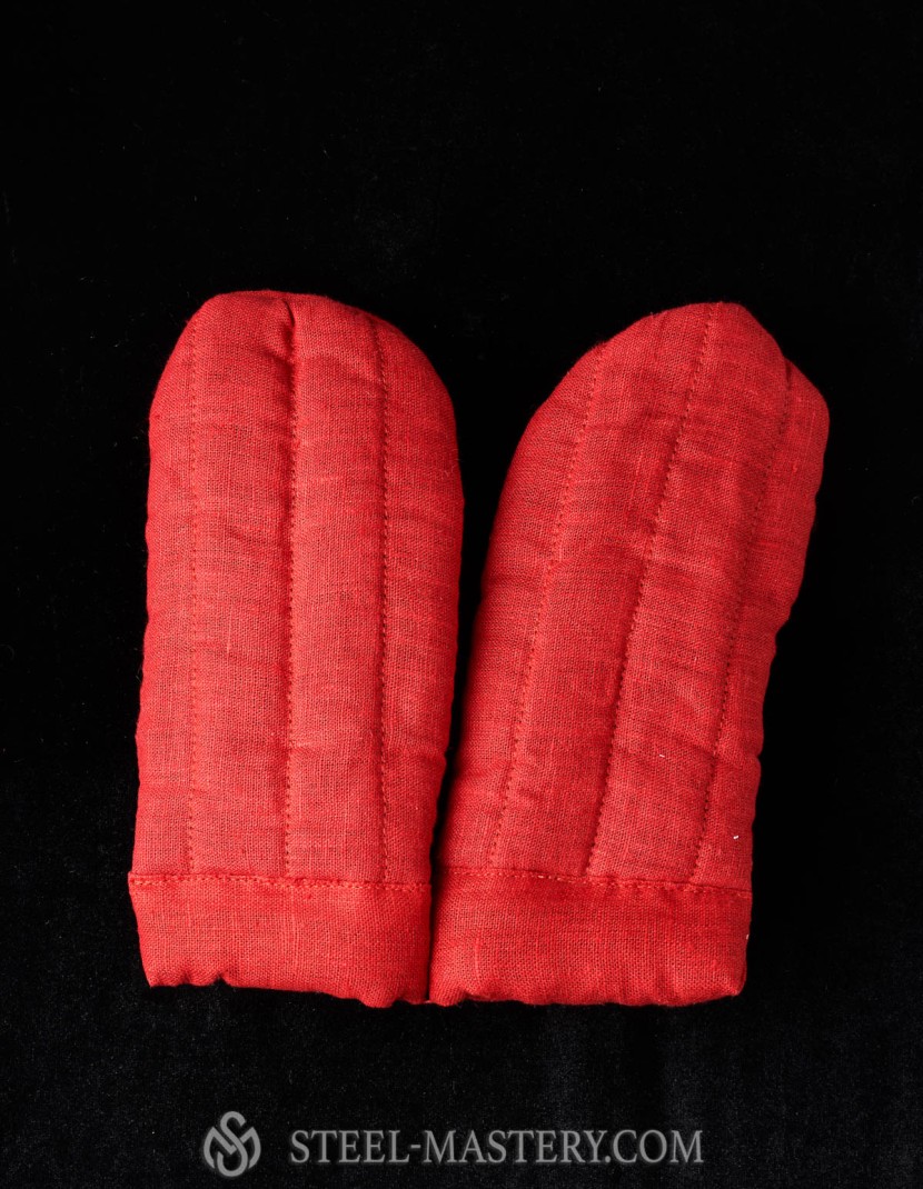 Linen padded mittens in red color photo made by Steel-mastery.com