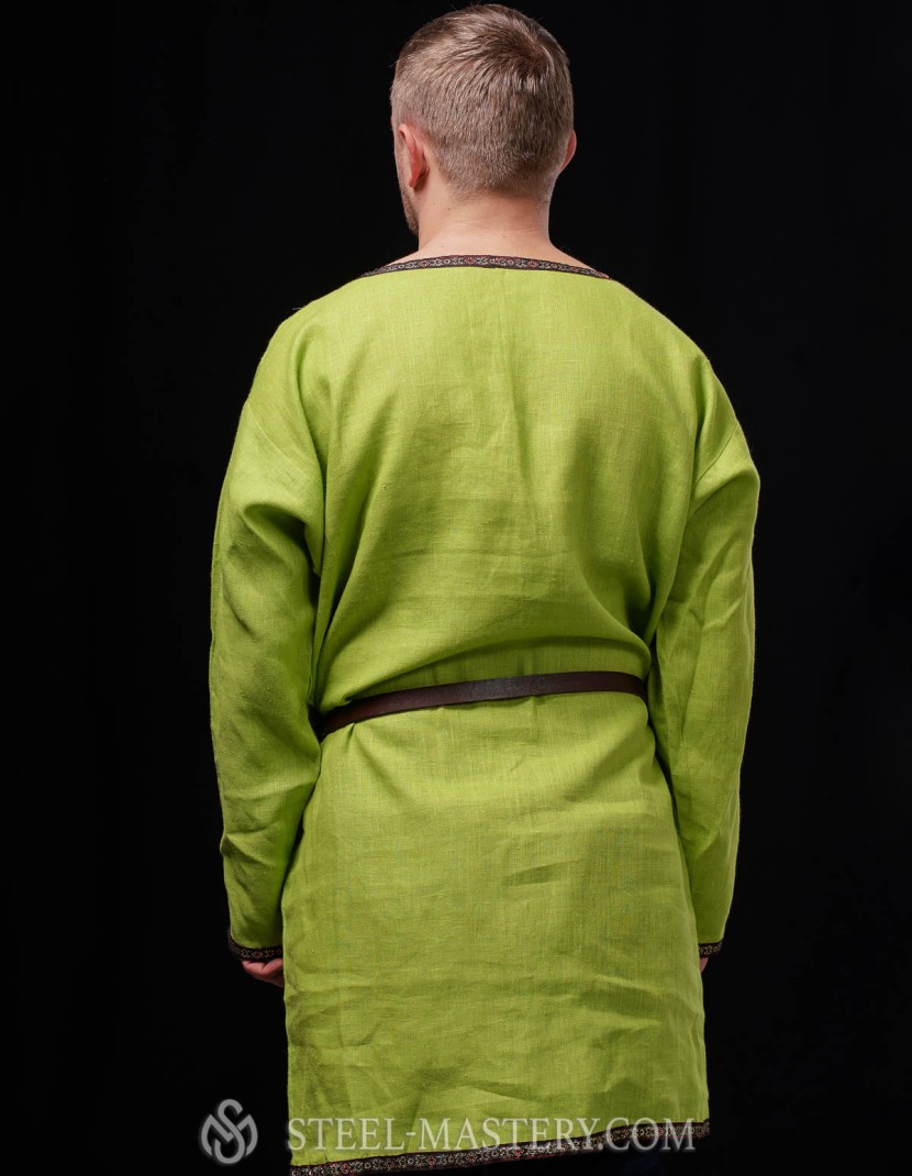Light green medieval linen shirt  photo made by Steel-mastery.com