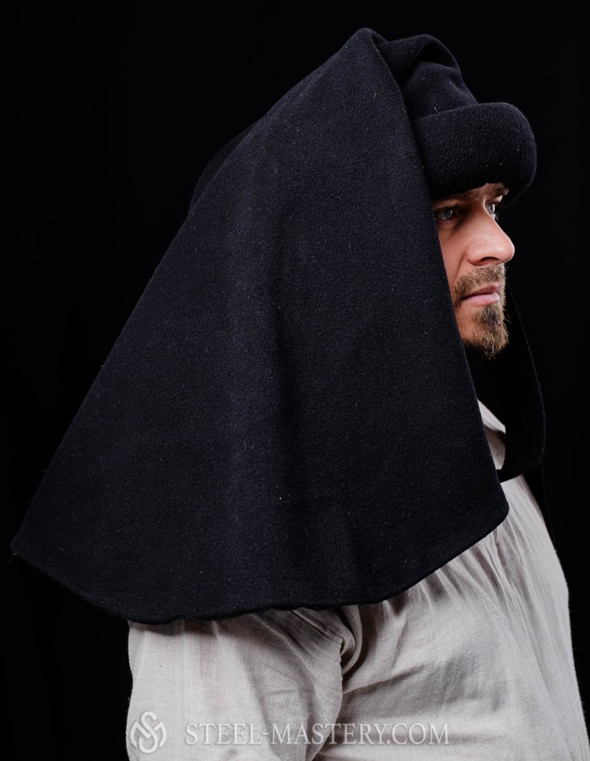 Black woolen chaperon, 59 cm head circumference photo made by Steel-mastery.com