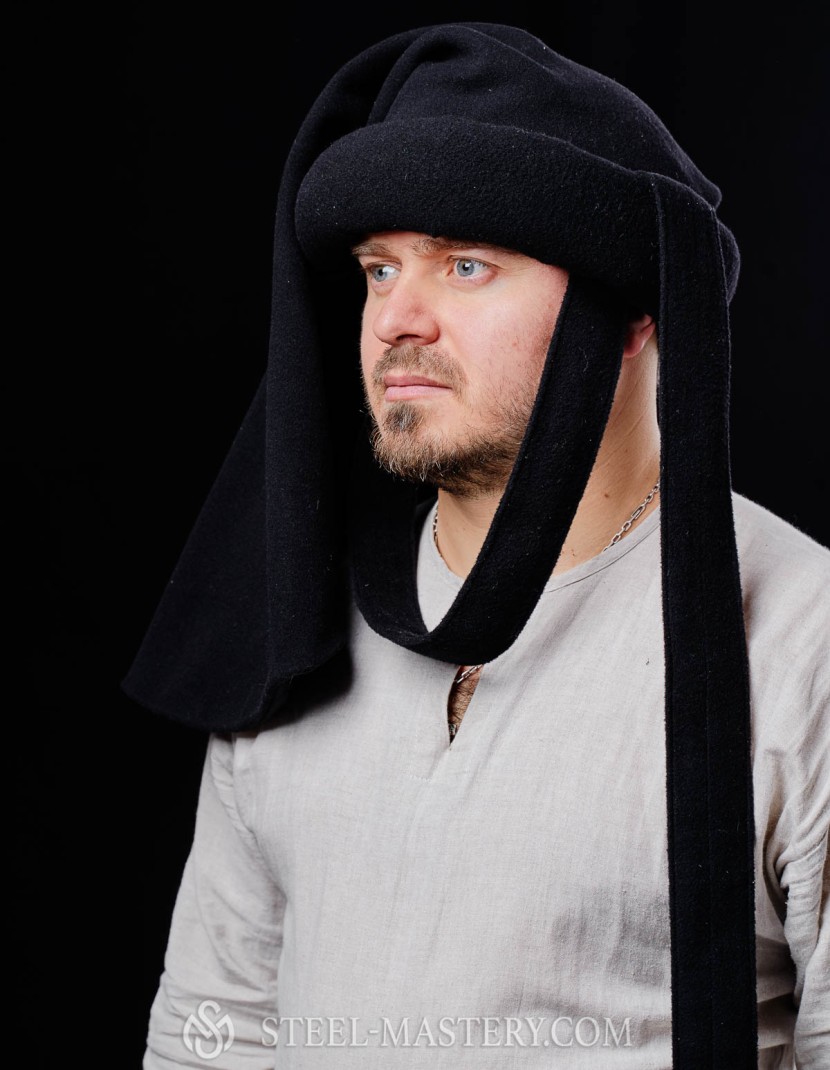Black woolen chaperon, 54 cm head circumference photo made by Steel-mastery.com