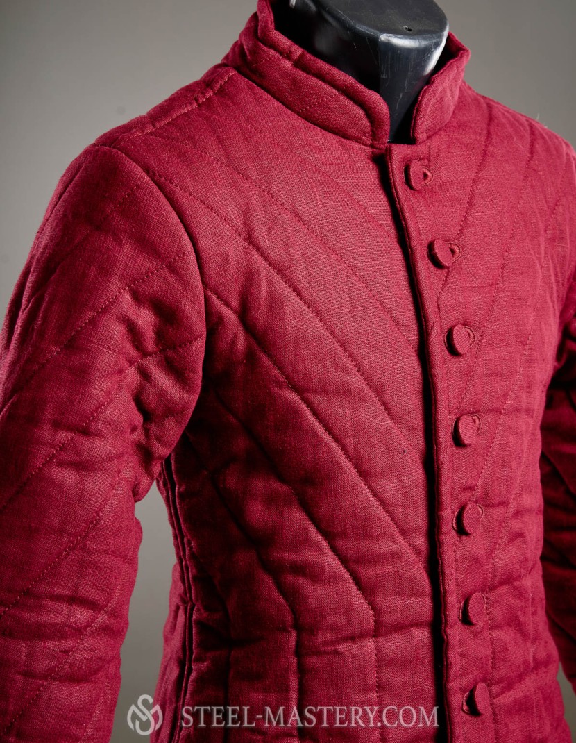 Tradinional wine-color linen gambeson  photo made by Steel-mastery.com