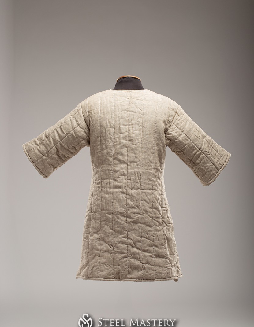 In stock linen uncolored gambeson VI-XIII century photo made by Steel-mastery.com