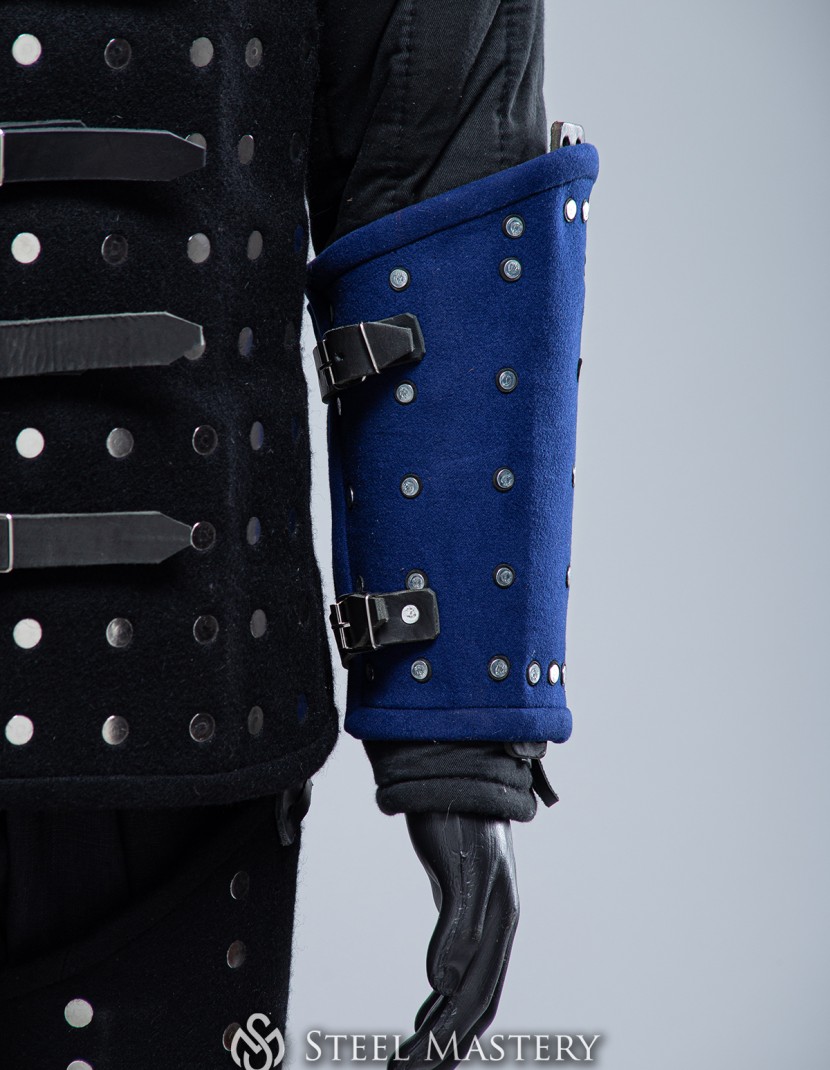BLUE WOOLEN MEDIEVAL BRACERS S SIZE IN STOCK photo made by Steel-mastery.com