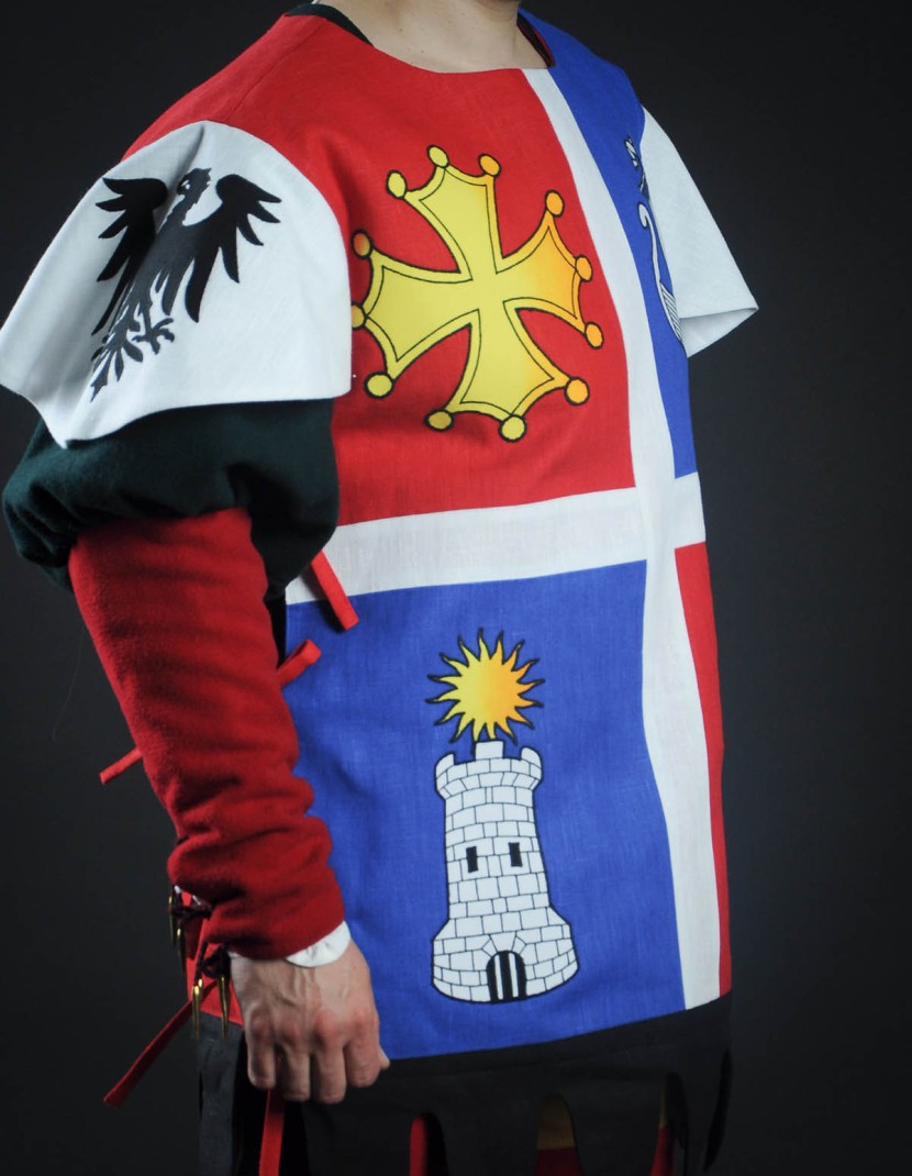 Quarter colored tabard with boat, tower and lions photo made by Steel-mastery.com