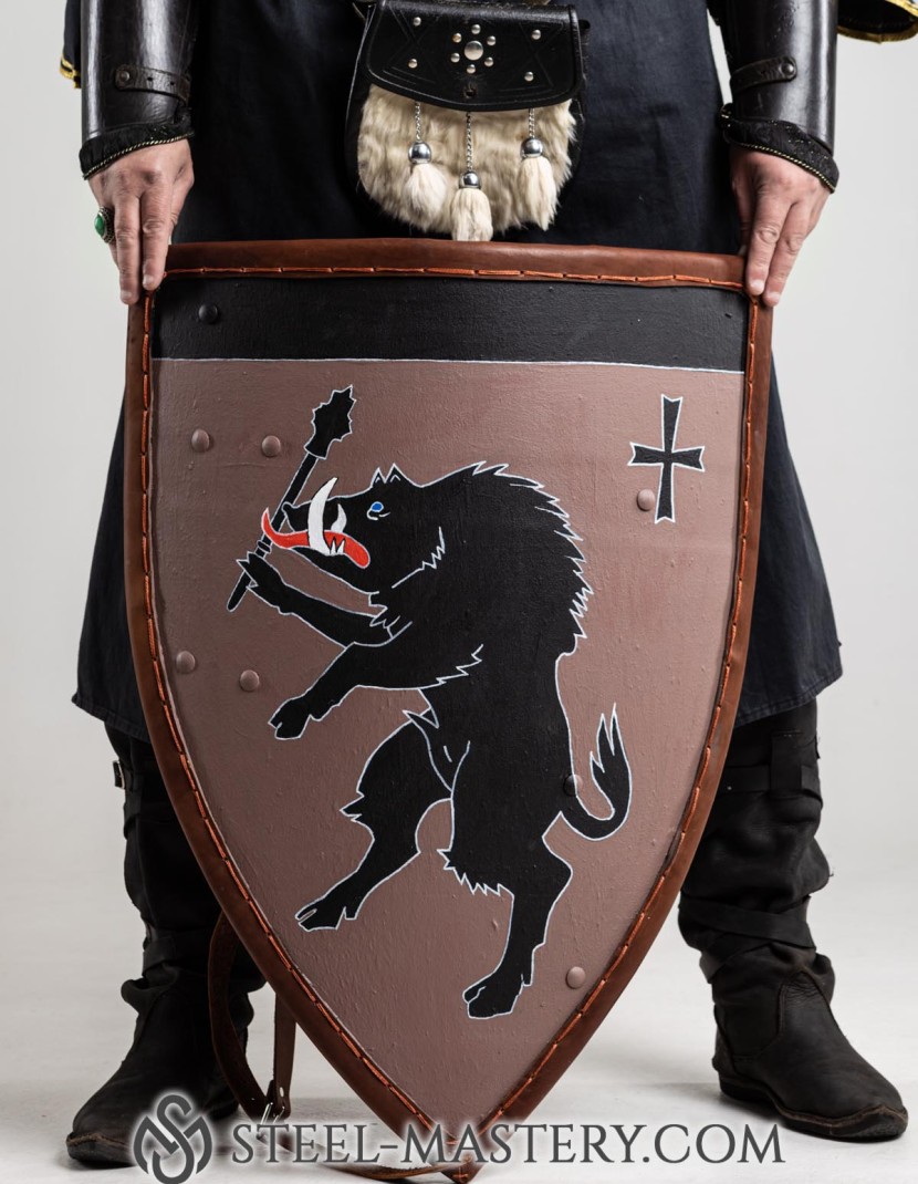 Medieval shield with leather edge photo made by Steel-mastery.com